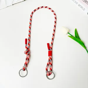 Rood en zwart geblokte gevlochten nylon schouderriem voor handtassen