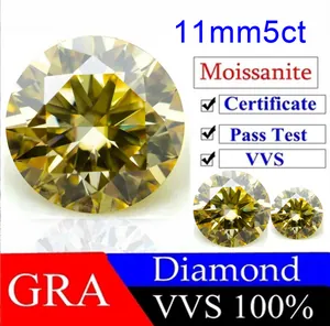 Close-up of 5.0ct VVS1 round cut moissanite gemstone with GRA certification details