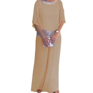 Elegantes Damen-Zweiteiler-Set mit Pailletten-Fledermausoberteil und weiter Hose