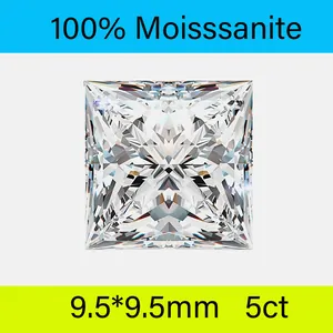 Pierre de moissanite 5ct taille princesse 9.5x9.5mm couleur D pour fabrication de bijoux