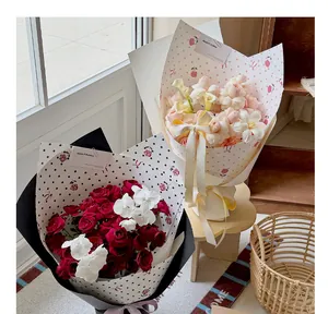 Creative polka dot wrapping paper for floral bouquets in elegant indoor setting