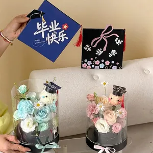 Caja de Flores Transparente con Forma de Birrete de Graduación y Borla Decoración de Fiesta de Graduación Cubo de Regalo Redondo