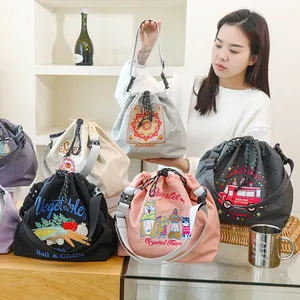 Sac à déjeuner japonais brodé de dessins animés avec cordon pour les repas quotidiens