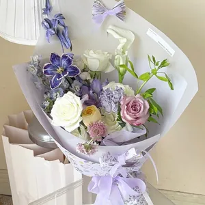 Carta da Imballaggio per Fiori Dipinta a Mano Stile Fresco Carta Kraft Bianca da 100g per Decorazione Bouquet e Forniture Artistiche Floreali