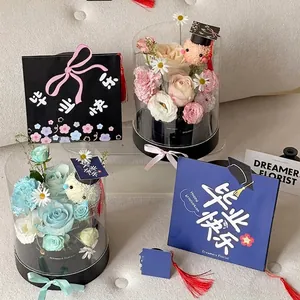Set de cajas de regalo de flores para graduación con cubos transparentes