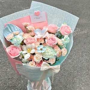 Elegant handmade pleated textured wrapping paper for pink and blue flower bouquets