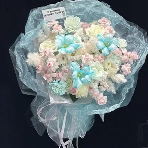 Light blue dreamy glazed gauze mesh for DIY flower bouquet wrapping and floral design