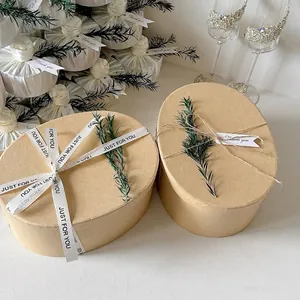 Rustic oval kraft paper gift boxes for candy baking and souvenirs with ribbon decor