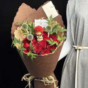 Artistic brown handmade textured Dongba paper for professional floral bouquet wrapping