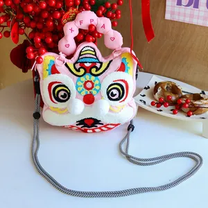 Detailed view of the exquisite embroidery and plush texture of this cartoon lion bag