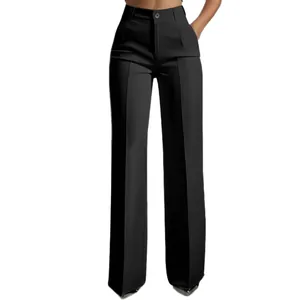 Elegant high-waisted black wide-leg trousers for women professional business attire