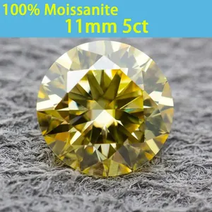 Yellow round brilliant cut moissanite gemstone 5ct 11mm loose lab diamond for jewelry