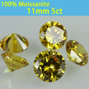 Round brilliant cut yellow moissanite loose stone 11mm 5ct VVS1 lab grown diamond