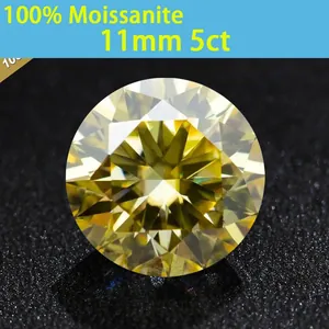 Brilliant round cut yellow moissanite gemstone 11mm 5 carat laboratory diamond