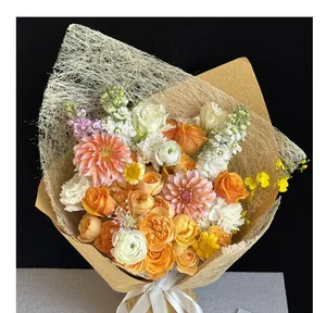 Artistic hollow textured grass woven mesh fiber paper used for floral bouquet packaging DIY materials