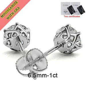 Λεπτομερής λήψη σκουλαρίκι Moissanite 1 καρατίου από ασήμι s925 με πιστοποιητικά GRA.