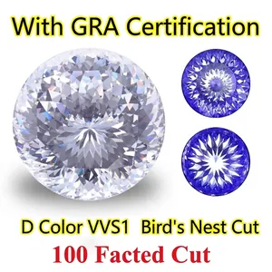 Détail macro d'une moissanite taille nid d'oiseau à 100 facettes de couleur D