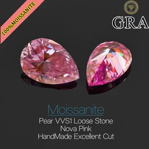 Piedra de Moissanita Suelta Rosa Forma Pera Claridad VVS1 Corte Manual Gema de Alta Calidad para Joyería Incluye GRA