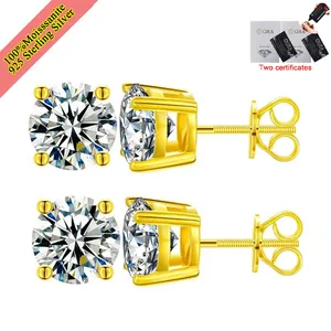 Detailed view of 1 carat moissanite stud earrings with secure screw back design