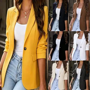 Elegant women's slim fit long sleeve casual blazer jacket in multiple solid colors