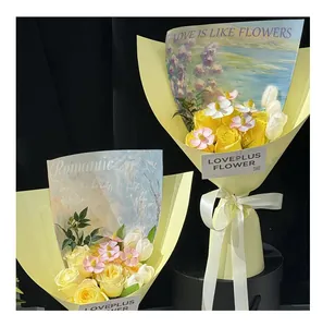 Primo piano di carta da imballaggio per fiori in stile pittura a olio per bouquet eleganti