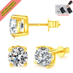Detail of 1ct moissanite stud earrings in 925 sterling silver with GRA certificate prop