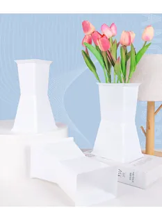 Modern minimalist white square plastic flower vase for bouquet arrangement and display