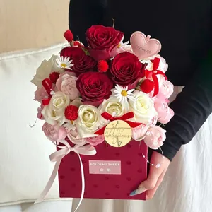 Elegant red velvet polka dot flower gift box perfect for Valentine's Day bouquets