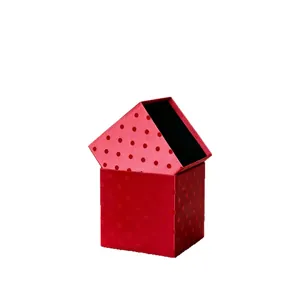 Red velvet square gift box with polka dots for flower arrangements