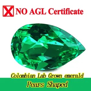 Macro detail of a pear-shaped Colombian lab-grown emerald gemstone with vibrant green color