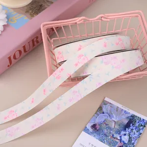 Elegant matte floral printed ribbon for gift wrapping, bouquets, and cake decoration