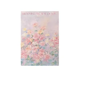 Elegante carta da regalo floreale stile pittura a olio con rose e testo decorativo