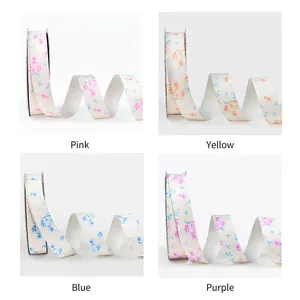 Collection of multi-colored floral printed matte ribbons for bouquet and gift decoration