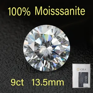 Sparkling loose moissanite stone 9ct 13.5mm round brilliant cut with GRA certificate