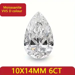 Gedetailleerde macro-weergave van 6CT peervormige Moissanite losse steen, VVS D-kleur