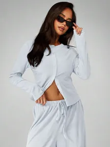 Stylish women's 2-piece lounge set with long sleeve cardigan and wide leg pants