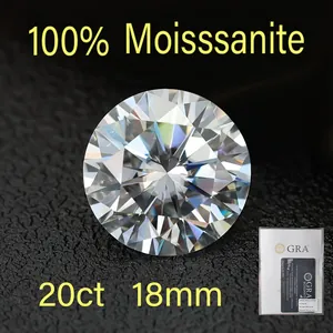 Macro detail of 20ct 18mm round brilliant cut Moissanite gemstone with GRA certificate