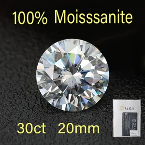 Professional macro shot showing the fire and facets of a 30ct 20mm Moissanite gemstone