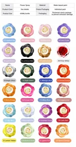 Detailed color chart for flower spray paint showing 24 different floral dye shades