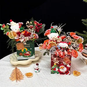 Bolsa de Regalo de Navidad con Patrón de Papá Noel y Reno Caja de Embalaje de Manzanas de Caramelo Suministros de Fiesta