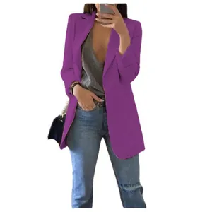 Women's purple lapel blazer jacket with elegant casual style for autumn/winter