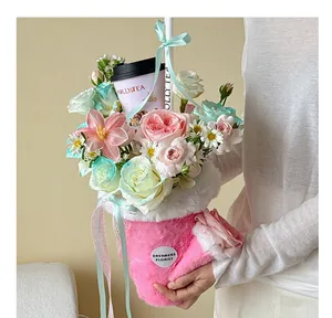 Plush ice cream bucket flower box for autumn and winter flower packaging