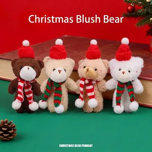 Christmas Bear Plush Toy Ornament With Red Scarf And Hat Cute Teddy Bear Desktop Decoration For Home Party Festival Gift