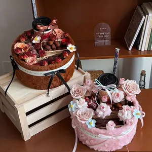 Autumn Winter Plush Flower Packaging Box Round Gift Hug Bucket For Flower Shop DIY Floral Arrangements Home Decor Gift Box