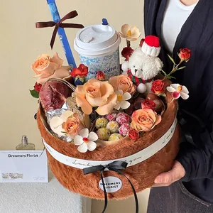 Plush fur flower gift box hug bucket for autumn and winter flower arrangements