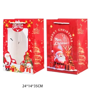 Sacs cadeaux de Noël festifs avec motifs Père Noël et rennes de 24x14x35cm