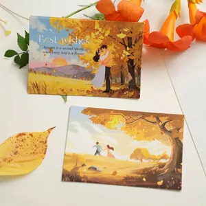 Romantische Grußkarten im Herbst-Thema mit Illustrationen von Paaren und Ginkgoblättern