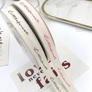 Nastro in poliestere cotone bianco sporco con stampa Littleforest per pacchi regalo