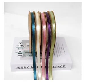 1cm gold-edged satin ribbon collection in various colors for gift packaging