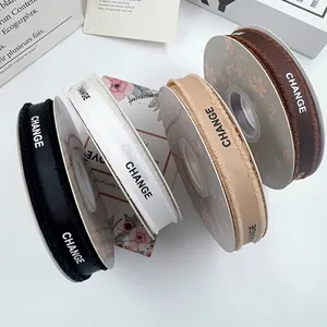 Premium frayed edge ribbed ribbons in four colors for flower and gift packaging